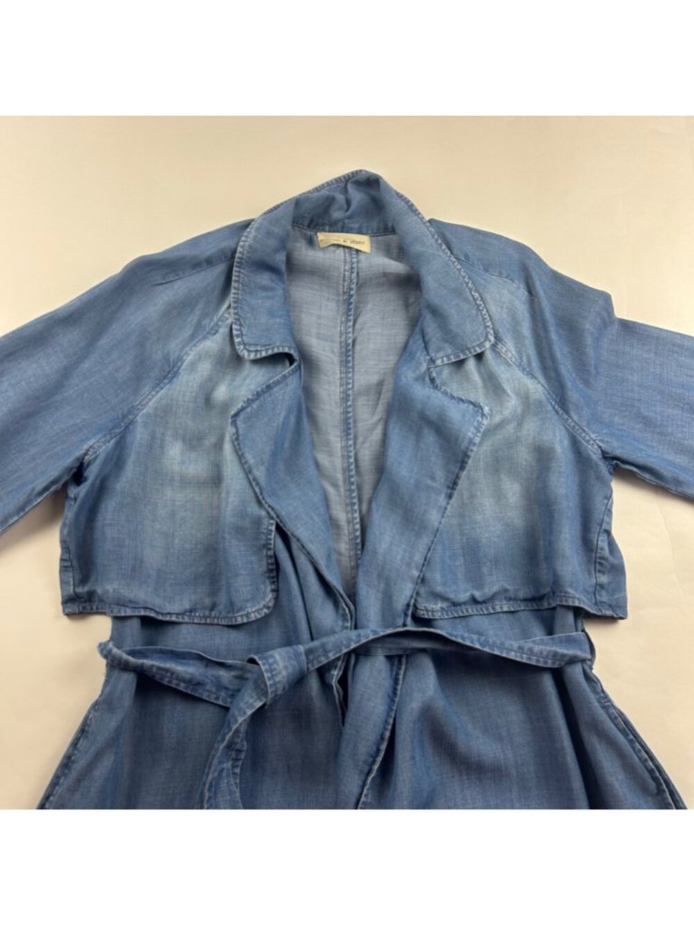 Cloth & Stone Blue Denim Tencel Belted Midi Summer Trench Coat M - Picture 2 of 9